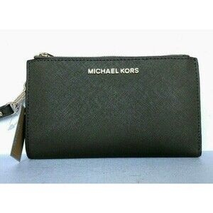 New Michael Kors Jet Set Travel Double Zip Wallet Leather Duffle
